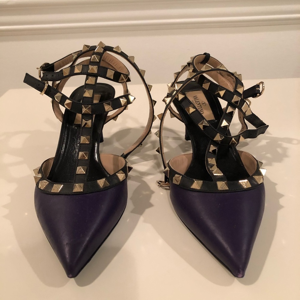 Valentino Rockstud Kitten Heels Purple & Black 37